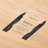 ブラックシルバーゲート50誕生日アーチ アクリル招待状 (レイダウン)