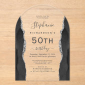 ブラックシルバーゲート50誕生日アーチ アクリル招待状 (正面)