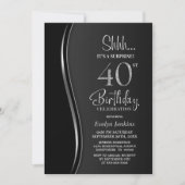 ブラックシルバーサプライズ40歳の誕生日 招待状 (正面)