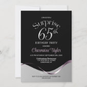 ブラックシルバーサプライズ 65歳の誕生日パーティー 招待状 (正面)