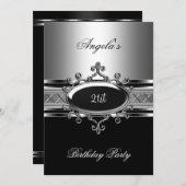 ブラックシルバージュエル 21歳 エレガントな誕生日パーティー 招待状 (正面/裏面)