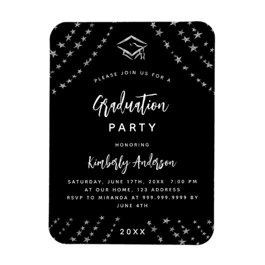 ブラックシルバースターの卒業式パーティーへの招待 マグネット (縦)