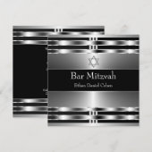 ブラックシルバースターオブデイヴィッドバー(ユダヤ教の)バル・ミツバー 招待状 (正面/裏面)