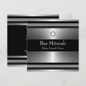 ブラックシルバースターオブデイヴィッドバー（ユダヤ教の）バル・ミツバー 招待状 (正面/裏面)