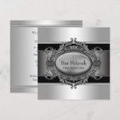 ブラックシルバースターオブデイヴィッドバー(ユダヤ教の)バル・ミツバー 招待状 (正面/裏面)