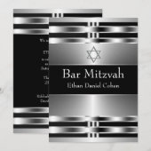 ブラックシルバースターオブデイヴィッドバー（ユダヤ教の）バル・ミツバー 招待状 (正面/裏面)