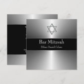ブラックシルバースターオブデイヴィッドバー(ユダヤ教の)バル・ミツバー 招待状 (正面/裏面)