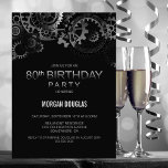 ブラックシルバースティームパンク80th誕生日パーティー 招待状<br><div class="desc">招待状あなたの友人と愛する人々を80th誕生日パーティーに黒と銀のスチームパンクの時計のギアの招待。</div>