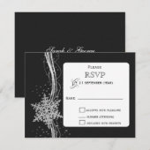 ブラックシルバースノーフレークウィンターウェディングRSVP 出欠カード (正面/裏面)