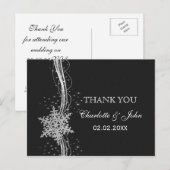 ブラックシルバースノーフレーク冬の結婚式ありがとう ポストカード (正面/裏面)