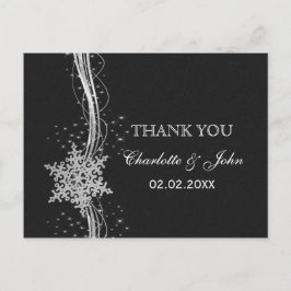 ブラックシルバースノーフレーク冬の結婚式ありがとう ポストカード
