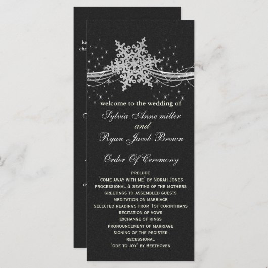 ブラックシルバースノーフレーク結婚式のプログラムの長さ プログラム (正面/裏面)