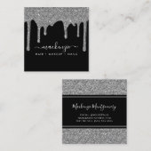 ブラックシルバースパークルグリッタードリップスラグジュアリー スクエア名刺 (正面/裏面)