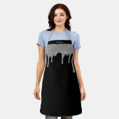 ブラックシルバースパークルグリッタードリップパーソナライズされた エプロン (着用した状態)