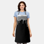 ブラックシルバースパークルグリッタードリップパーソナライズされた エプロン (着用した状態)