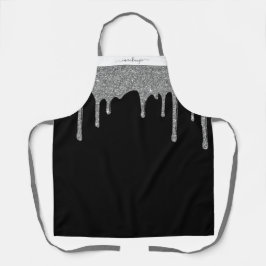 ブラックシルバースパークルグリッタードリップパーソナライズされた エプロン