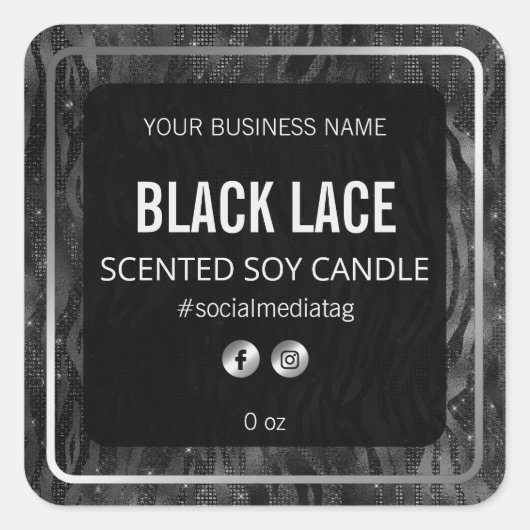 ブラックシルバースパークルゼブラプリント製品ラベル スクエアシール (正面)