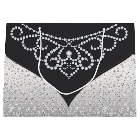 ブラックシルバーダイヤモンド女性 ラージペーパーバッグ (正面)