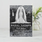 ブラックシルバーダイヤ結婚ンドドレスブライダルシャワー 招待状 (スタンド正面)