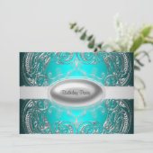 ブラックシルバーティール(緑がかった色)ガールウーマンズバースデーパーティー 招待状 (スタンド正面)