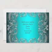 ブラックシルバーティール(緑がかった色)ガールウーマンズバースデーパーティー 招待状 (裏面)