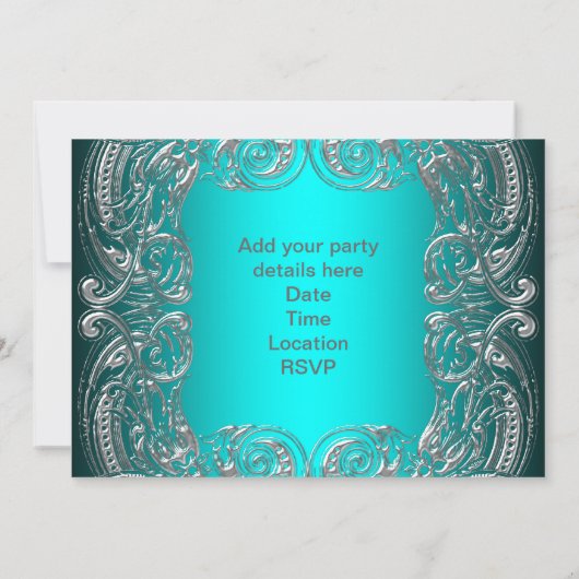 ブラックシルバーティール（緑がかった色）ガールウーマンズバースデーパーティー 招待状 (裏面)