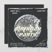 ブラックシルバーディスコパーティーボールグランジ誕生日 招待状 (正面/裏面)