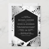 ブラックシルバートロピカルパーム結婚オールインワン 招待状 (正面)
