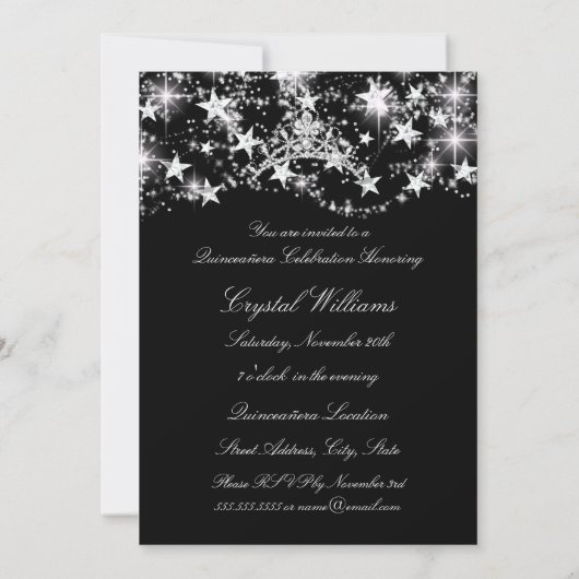 ブラックシルバードレススパークルティアラスターズキンセアニェラ 招待状 (裏面)