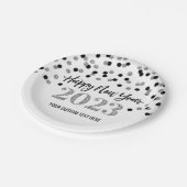 ブラックシルバーハッピーニューイヤー2023紙プレート ペーパープレート (アングル)