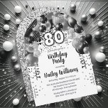 ブラックシルバーバルーンアーチ80th誕生日パーティー 招待状<br><div class="desc">この祝目を引く80thバースデーパーティーの招待とスタイルでは鮮やか、黒と銀の色合いのカスケード素晴らしバルーンアーチデザインを搭載し、白でアクセント付き。中央はっきりしたの「80」は、思い出に残るお祝いの音を完璧に設定よくはしゃぐし、まだシックなtouchを追加する。デザインは白エレガントと黒の文字を取り入れ、微妙な銀色の灰色のアクセントで補完し、すべての思慮深くレトロとスクリプトのフォントの組み合わせで配置されたフェスティバルの雰囲気を高める。この招待は興奮と喜びを呼び起こすために慎重に作られ、それは祝スタイルとこの節目の誕生日に最適な選択しゃれているを行う。</div>