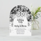 ブラックシルバーバルーンアーチ80th誕生日パーティー 招待状 (スタンド正面)