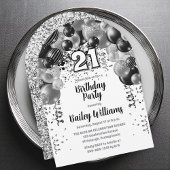 ブラックシルバーバルーン21歳の誕生日パーティー 招待状