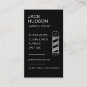 ブラックシルバーバーショップ理容師ヘアカットQRコード 名刺 (正面)