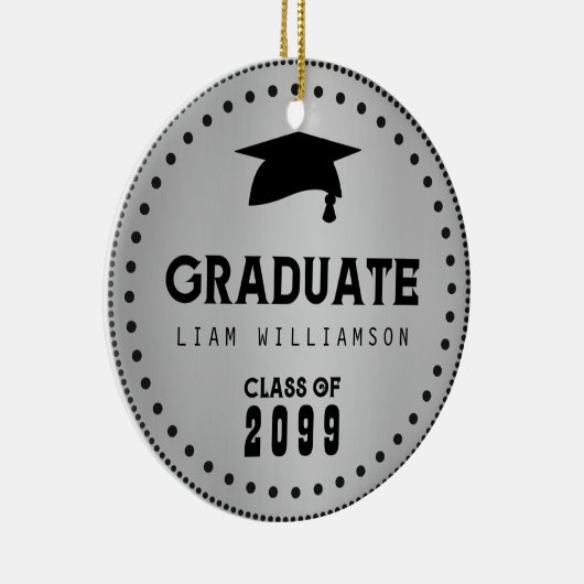 ブラックシルバーパーソナライズされた卒業男らし セラミックオーナメント (右)