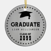 ブラックシルバーパーソナライズされた卒業男らし セラミックオーナメント (正面)