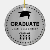 ブラックシルバーパーソナライズされた卒業男らし セラミックオーナメント (裏面)