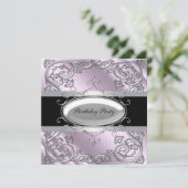 ブラックシルバーパープルガールズウーマンズバースデーパーティー 招待状 (スタンド正面)