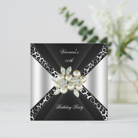 ブラックシルバーヒョウ真珠ジュエルバースデーパーティー 招待状 (スタンド正面)