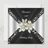 ブラックシルバーヒョウ真珠ジュエルバースデーパーティー 招待状 (正面)