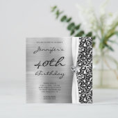 ブラックシルバーヒョウ箔ジェムリボン40th誕生日 招待状 (スタンド正面)