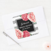 ブラックシルバーピンクフローラブライダルシャワーメッセージカード スクエアシール (封筒)