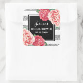 ブラックシルバーピンクフローラブライダルシャワーメッセージカード スクエアシール (バッグ)