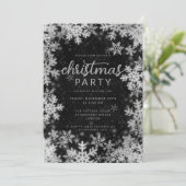 ブラックシルバーフェイクフォイル雪片クリスマスパーティー 招待状 (スタンド正面)