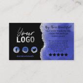 ブラックシルバーフォイルグリッターブルーエーゲートありがとう 名刺 (裏面)