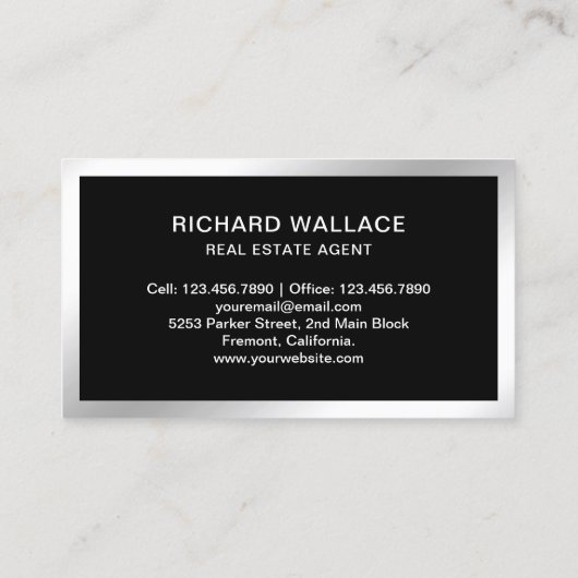 ブラックシルバーフォイル ホームロゴ 不動産エージェント 名刺 (裏面)