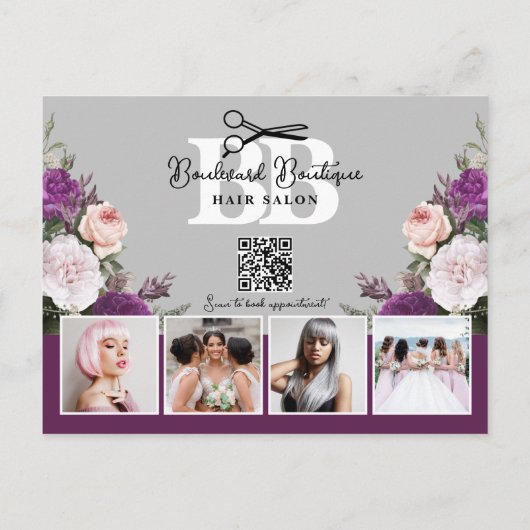 ブラックシルバーフローラサロンスタイリストフォトマーケティング ポストカード (裏面)