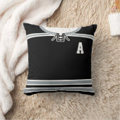 ブラックシルバーホッケージャージーの名前と番号テンプレート クッション (ブランケット)