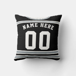 ブラックシルバーホッケージャージーの名前と番号テンプレート クッション
