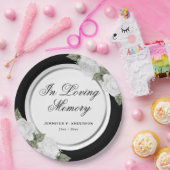 ブラックシルバーホワイトフローラ追悼式 ペーパープレート (パーティー)